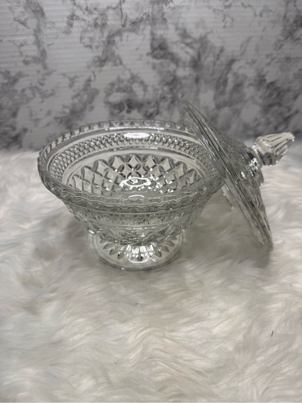 1960's Anchor Hocking Clear Pressed Glass "Wexford" Lidded Candy Dish; USA